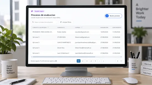 Pantalla de Procesos de evaluación con la lista de candidatos y el botón «Nuevo proceso».