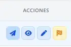 Columna de acciones con botones para procesos de evaluación.
