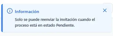 Mensaje informativo cuando no se puede reenviar invitación por estado no pendiente.