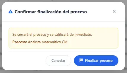 Modal de confirmación para forzar la finalización de un proceso.