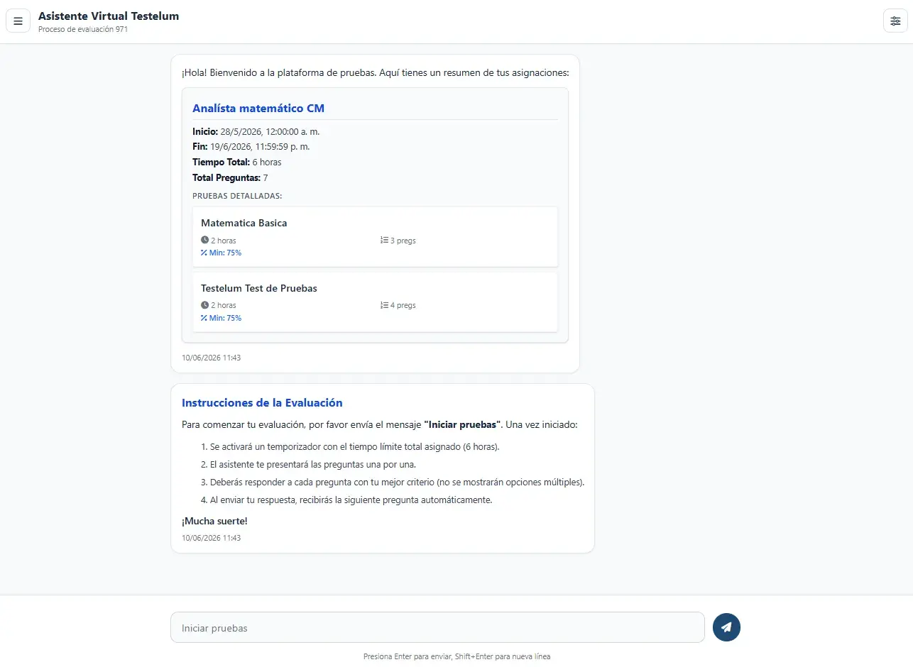 Resumen inicial con asignaciones y bloque de instrucciones de la evaluación.